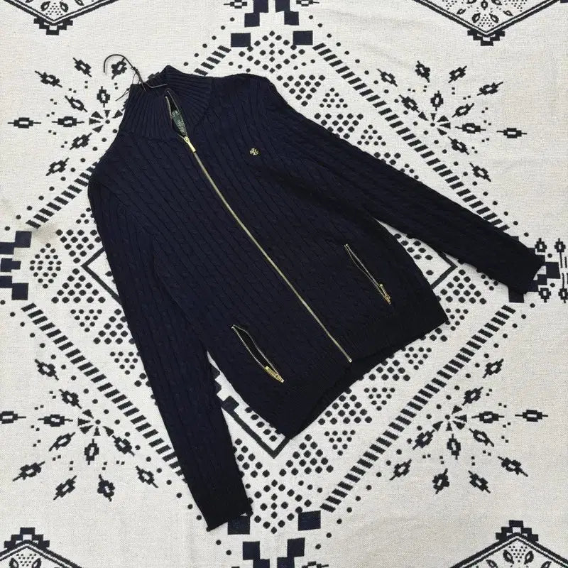 [BUNJANG] Polo Ralph Lauren Gold Button Navy Cable Knit Cardigan M / 폴로 랄프로렌 금장 네이비 꽈배기 니트 가디건 M P00012