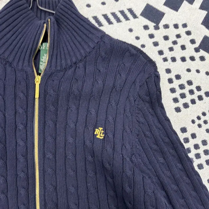 [BUNJANG] Polo Ralph Lauren Gold Button Navy Cable Knit Cardigan M / 폴로 랄프로렌 금장 네이비 꽈배기 니트 가디건 M P00012