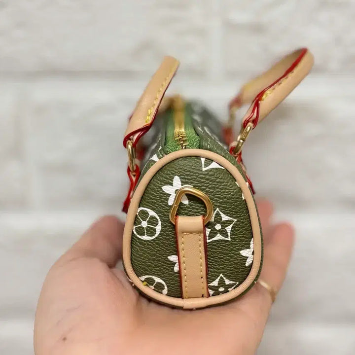 [BUNJANG] Mini Tote Bag Khaki Flower Pattern Keyring / 미니 토드백 카키색 플라워 패턴 키링/ 가방고리 /동영상참고