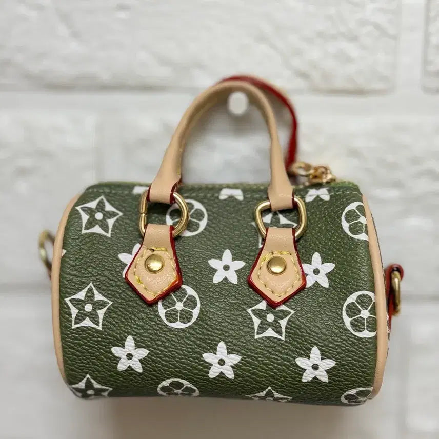 [BUNJANG] Mini Tote Bag Khaki Flower Pattern Keyring / 미니 토드백 카키색 플라워 패턴 키링/ 가방고리 /동영상참고