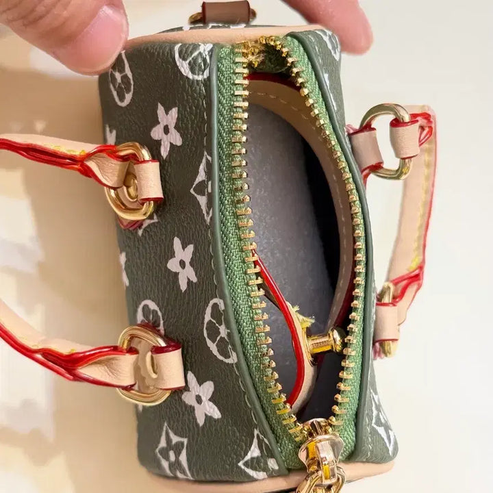 [BUNJANG] Mini Tote Bag Khaki Flower Pattern Keyring / 미니 토드백 카키색 플라워 패턴 키링/ 가방고리 /동영상참고