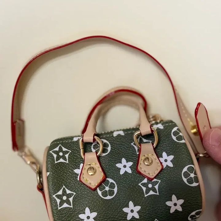 [BUNJANG] Mini Tote Bag Khaki Flower Pattern Keyring / 미니 토드백 카키색 플라워 패턴 키링/ 가방고리 /동영상참고