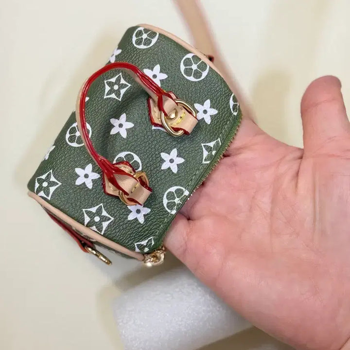 [BUNJANG] Mini Tote Bag Khaki Flower Pattern Keyring / 미니 토드백 카키색 플라워 패턴 키링/ 가방고리 /동영상참고