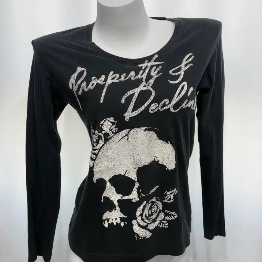 [BUNJANG] Black Skull Printed Longsleeve Shirt / 블랙 스컬 프린팅 롱슬리브
