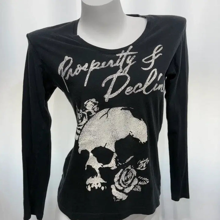 [BUNJANG] Black Skull Printed Longsleeve Shirt / 블랙 스컬 프린팅 롱슬리브