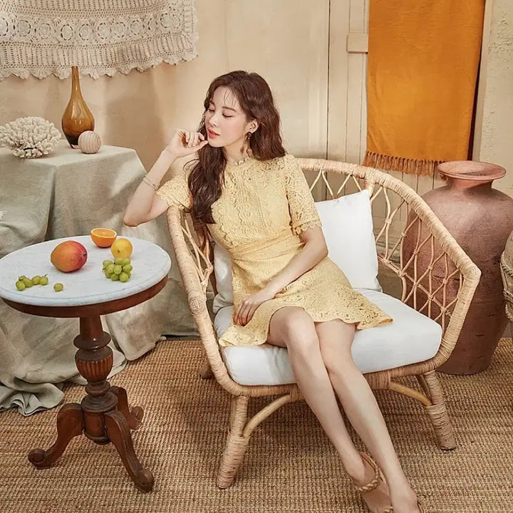[BUNJANG] It MICHAA Flare Half Sleeve Lace Dress S / 잇미샤 플레어 하프 슬리브 레이스 원피스 S