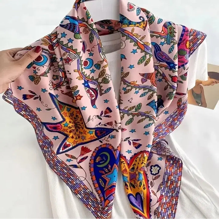 [BUNJANG] Patterned Pink Silk Scarf / 패턴 스카프(새상품)