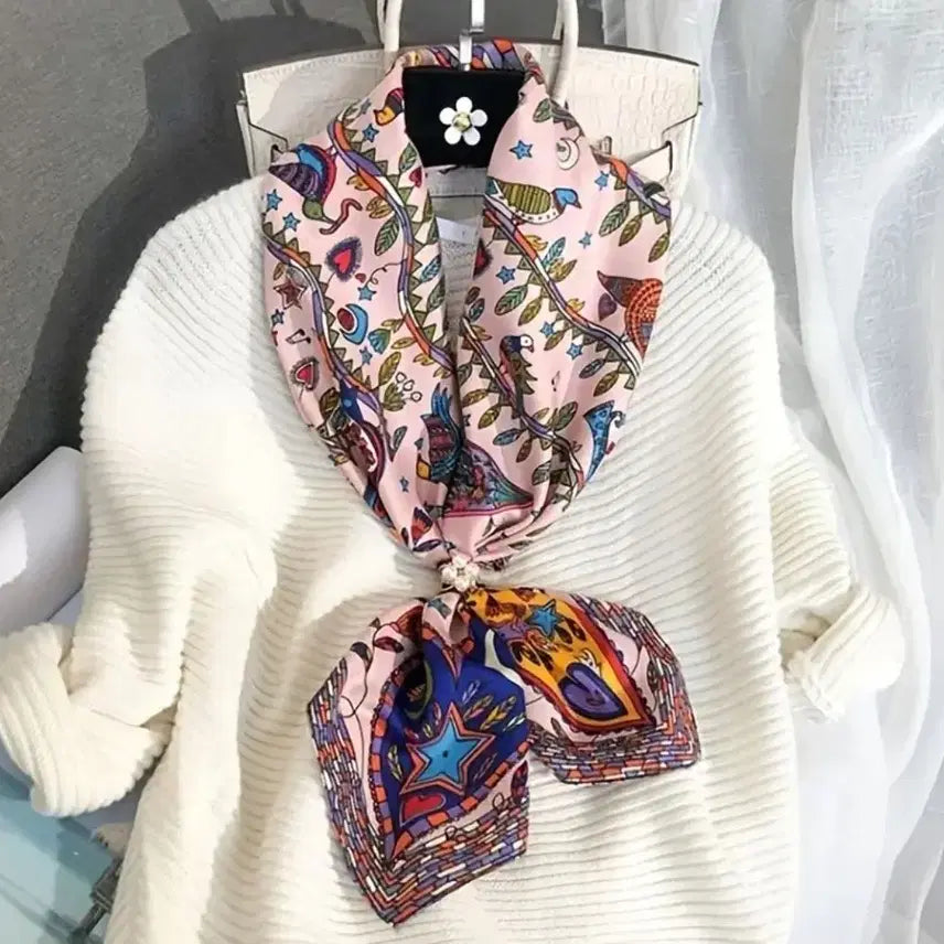 [BUNJANG] Patterned Pink Silk Scarf / 패턴 스카프(새상품)