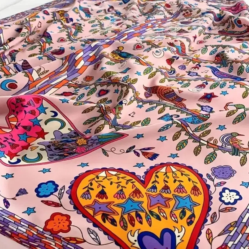 [BUNJANG] Patterned Pink Silk Scarf / 패턴 스카프(새상품)
