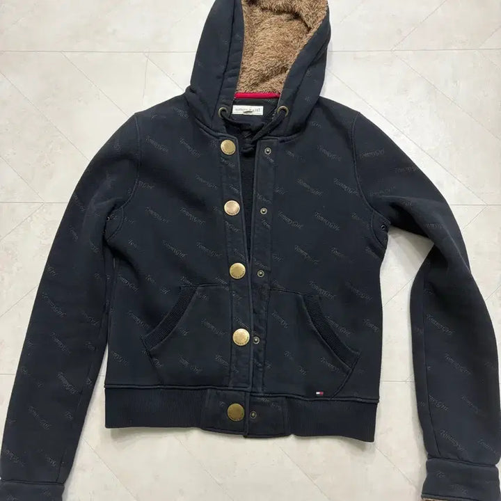 [BUNJANG] Tommy Hilfiger Black Fur Hooded Button Jacket (Size M) / 타미힐피거 블랙 후드 털 버튼 자켓 m사이즈