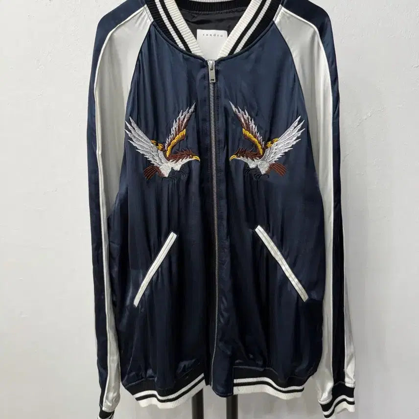[BUNJANG] Sandro Homme Navy Eagle Embroidery Sukajan Jacket XL / 정품) 산드로옴므 네이비 독수리 자수 스카쟌 자켓 XL
