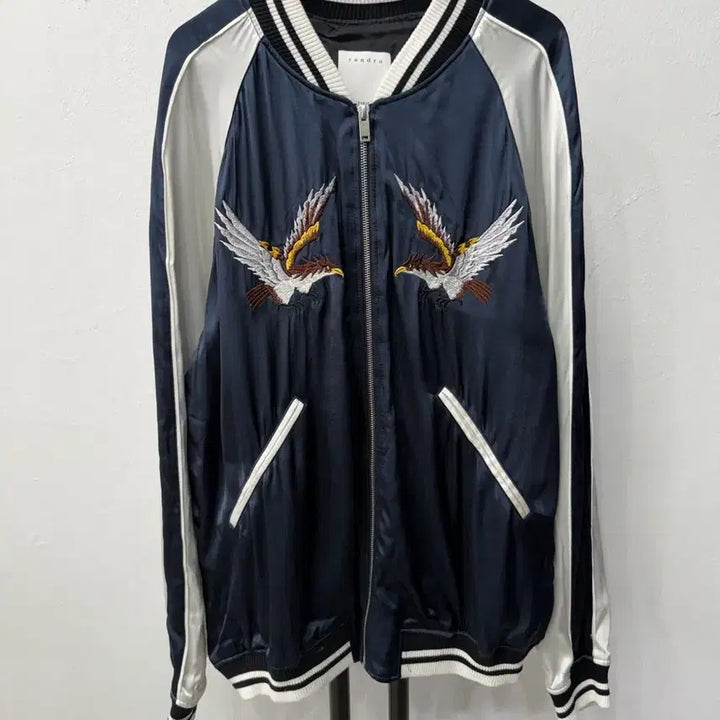 [BUNJANG] Sandro Homme Navy Eagle Embroidery Sukajan Jacket XL / 정품) 산드로옴므 네이비 독수리 자수 스카쟌 자켓 XL