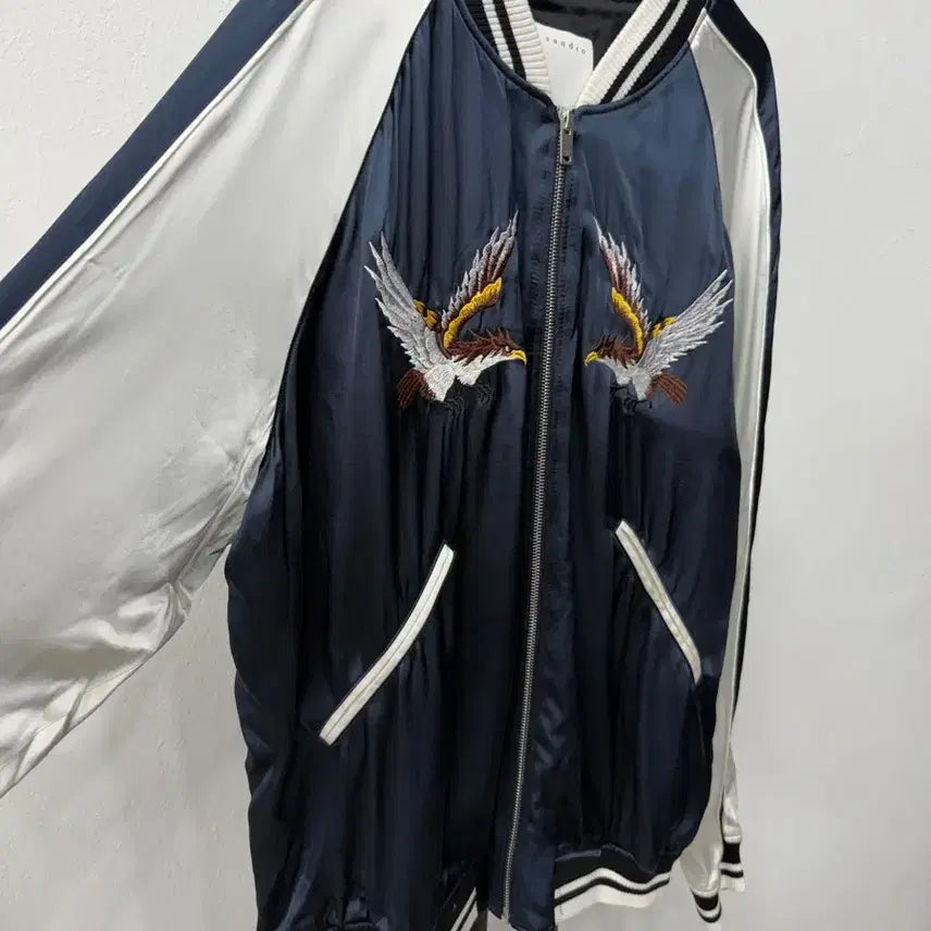 [BUNJANG] Sandro Homme Navy Eagle Embroidery Sukajan Jacket XL / 정품) 산드로옴므 네이비 독수리 자수 스카쟌 자켓 XL