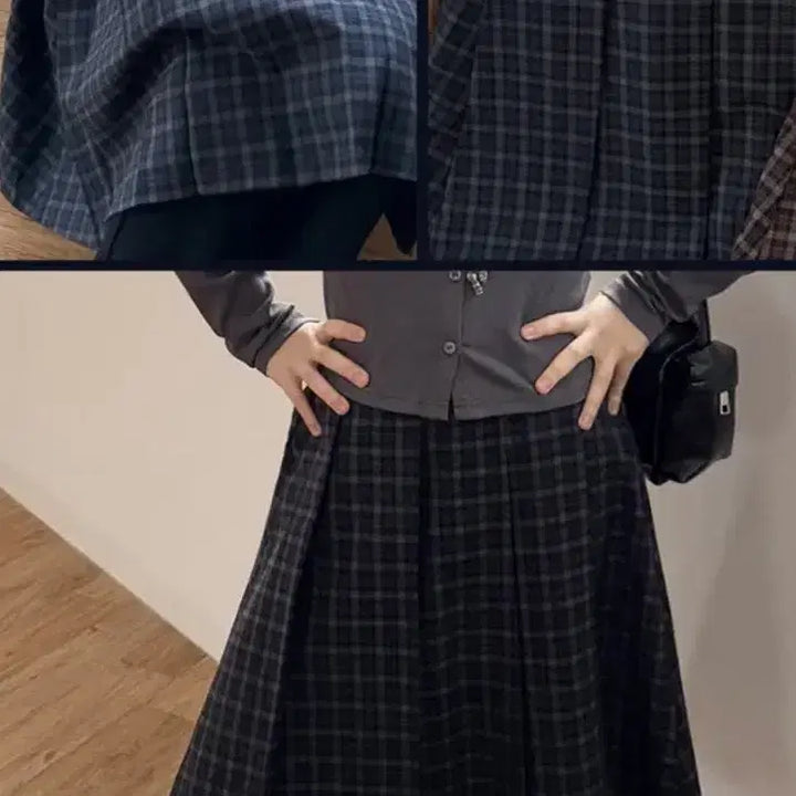 [BUNJANG] Check Pleated Midi Skirt Navy / 체크 플리츠 미디 스커트