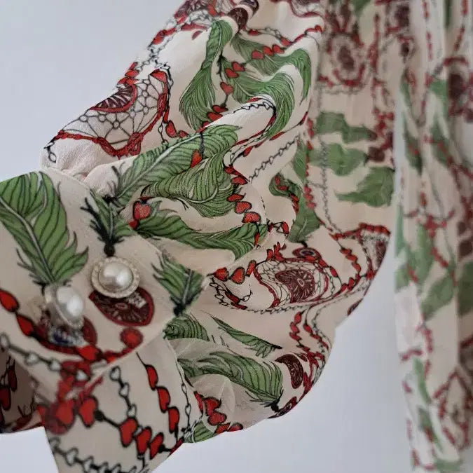 [BUNJANG] Patterned Pleated Blouse / 패턴 플리츠 블라우스 셔링넥 긴팔55,66,새거