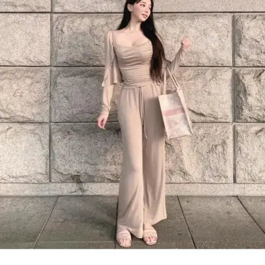 [BUNJANG] Roselin Wave Drape Tank Top and Pants Set / 교신 로젤린 웨이비 드레이프 나시 바지 셋업 (하객룩 피로연 미시룩