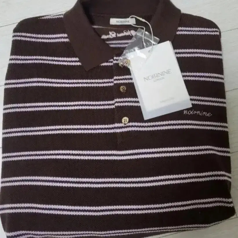 [BUNJANG] Noir Narine Striped Polo Knit Top - Brown / 누아르나린 폴로 니트티