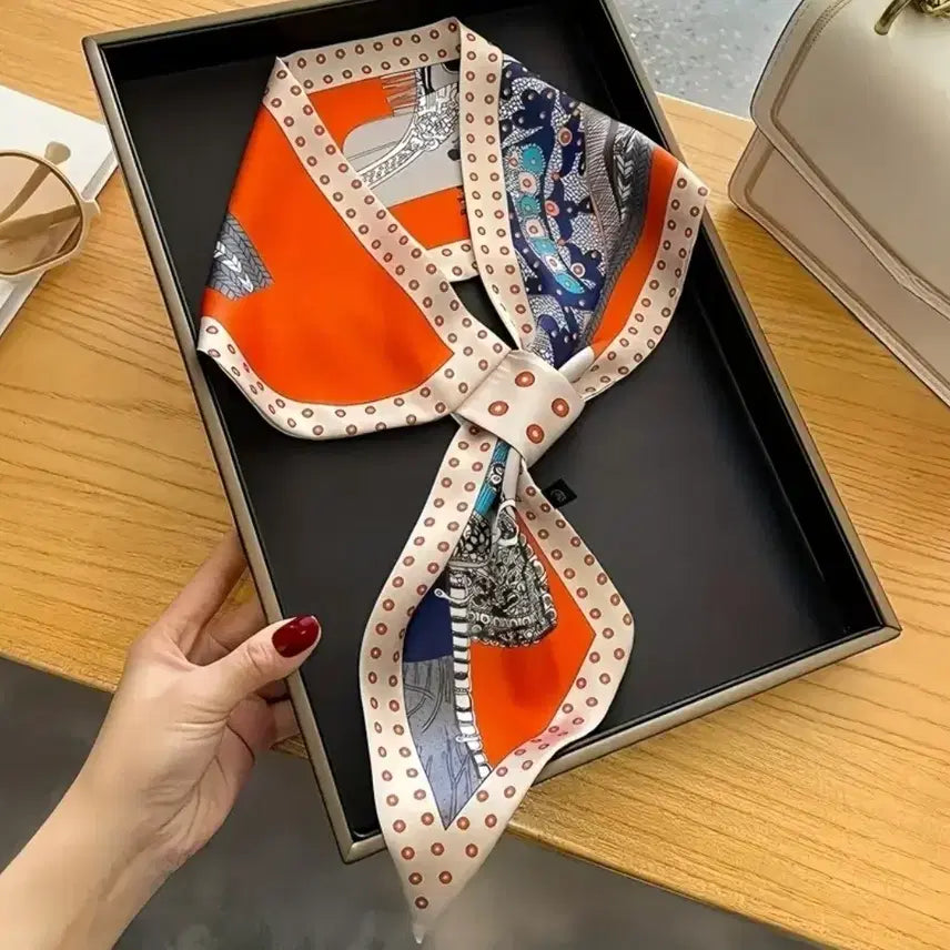 [BUNJANG] Orange Patterned Scarf / 상콤한 오렌지색 패턴 스카프 (새상품)