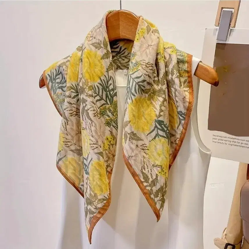 [BUNJANG] Two-Way Flower Pattern Scarf Yellow / 투웨이 플라워 패턴 스카프 옐로우(새상품)