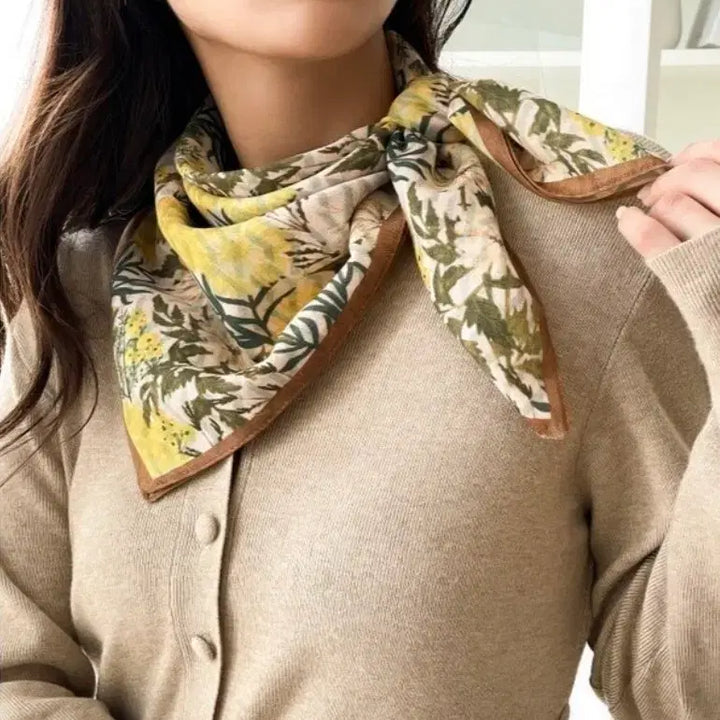 [BUNJANG] Two-Way Flower Pattern Scarf Yellow / 투웨이 플라워 패턴 스카프 옐로우(새상품)