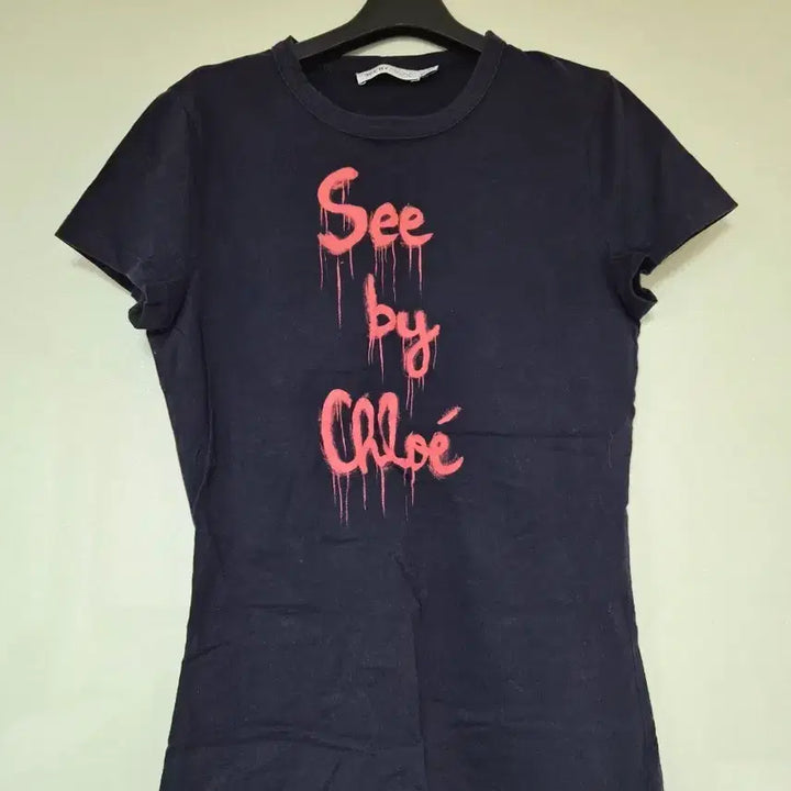 [BUNJANG] See by Chloé Printed Short Sleeve T-Shirt Navy / 씨바이끌로에 프린팅 반팔 티셔츠 네이비