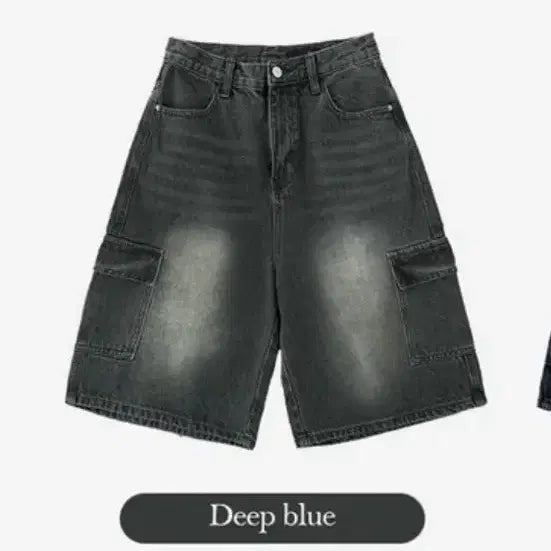 [BUNJANG] Denim Black Cargo Shorts / 데님 카고 반바지 흑청