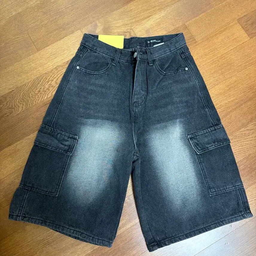 [BUNJANG] Denim Black Cargo Shorts / 데님 카고 반바지 흑청