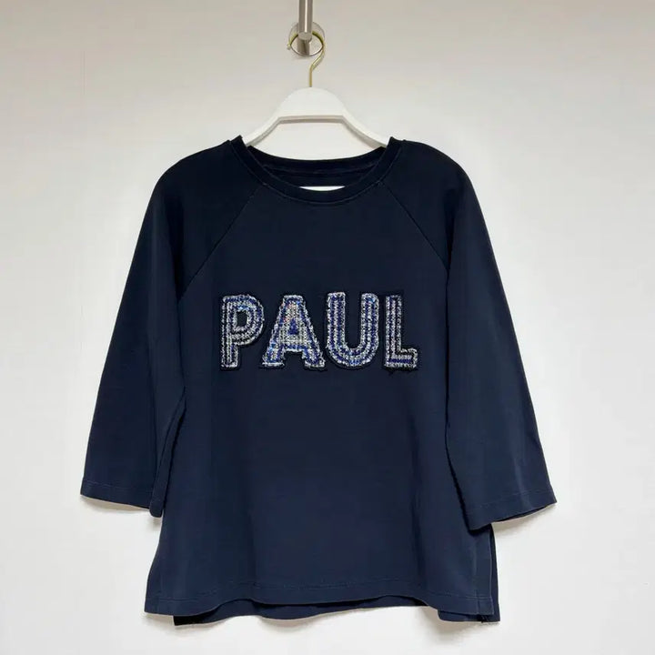 [SOLD OUT] 폴앤조 PAUL 스팽글 로고 8부 티셔츠 네이비 데일리룩