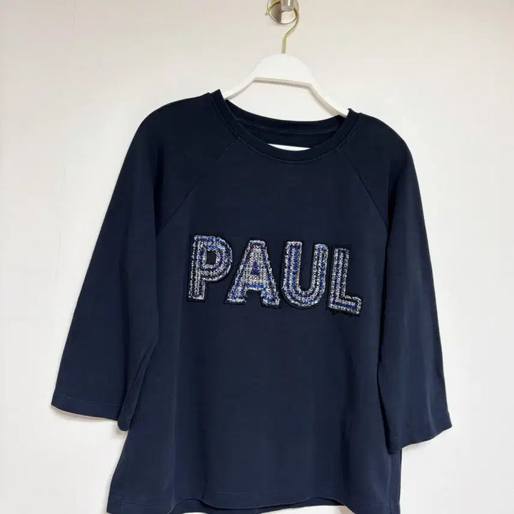 [SOLD OUT] 폴앤조 PAUL 스팽글 로고 8부 티셔츠 네이비 데일리룩