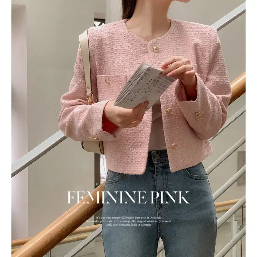 [BUNJANG] Attirance Tweed Jacket (Pink) / 아뜨랑스 트위드 자켓 새제품