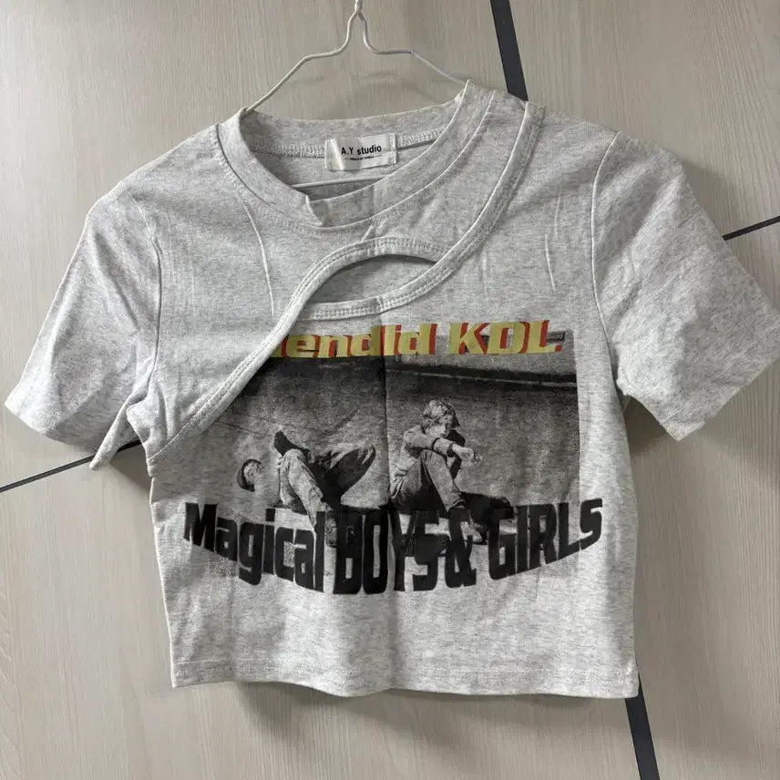 [BUNJANG] Vintage Printed Crop T-shirt / 멜란지 빈티지 프린팅 크롭 반팔티셔츠