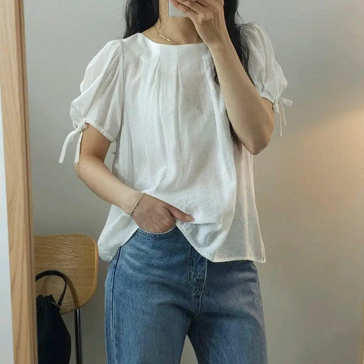 [BUNJANG] Bommix M.Moore Linen Blouse / (F)봄빅스엠무어 여성 반팔 린넨 블라우스 셔링 K4W2854