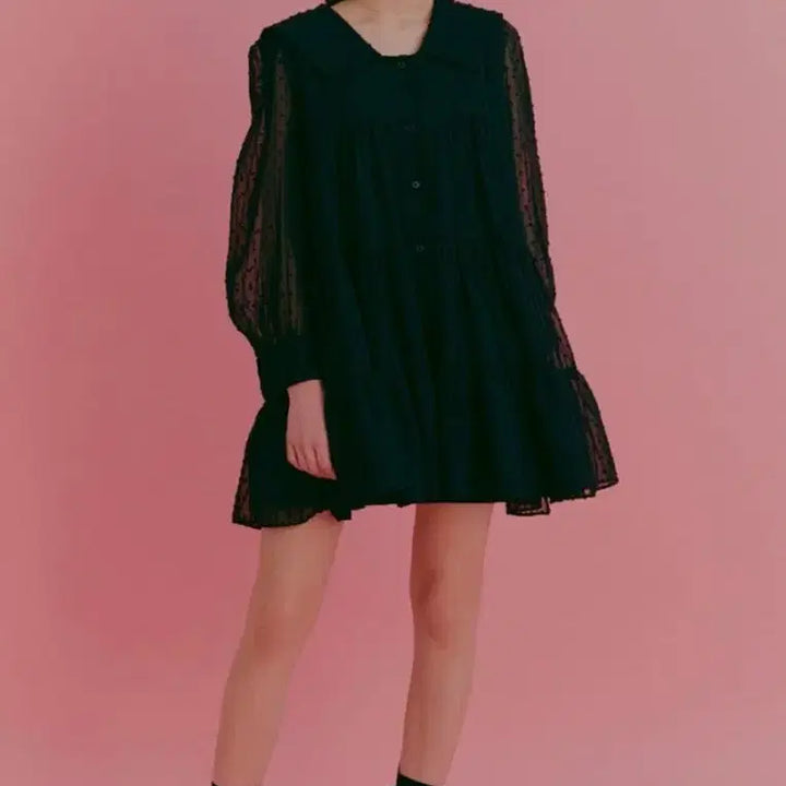[BUNJANG] Dew E Dew E Sheer Ruffle Mini Dress / 듀이듀이 원피스 캉캉 쉬폰 원피스 블랙 원피스