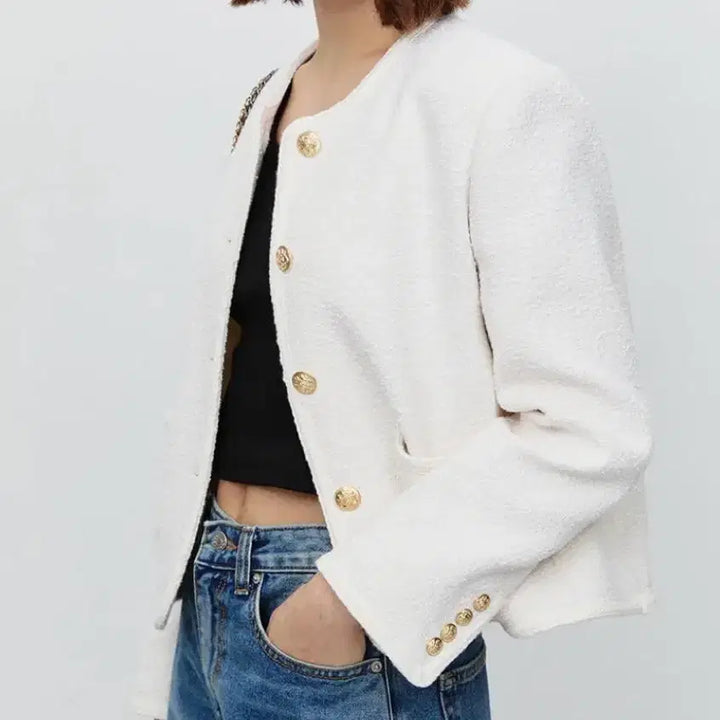 [BUNJANG] Dunst Classic Tweed Jacket Cream White S / 던스트 클래식 트위드자켓 크림화이트 S