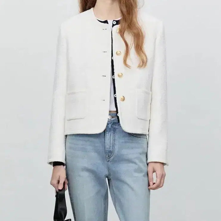 [BUNJANG] Dunst Classic Tweed Jacket Cream White S / 던스트 클래식 트위드자켓 크림화이트 S