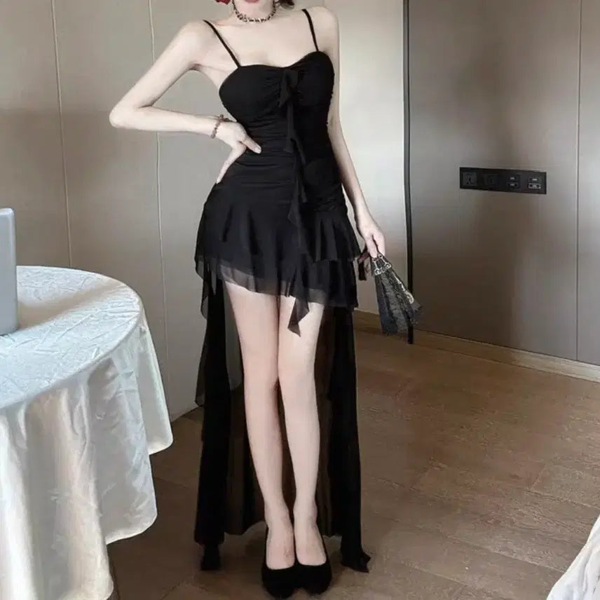 [BUNJANG] Black Asymmetrical Long Tank Dress / 새상품) 블랙 언발 롱 나시 원피스 연말 파티룩 L
