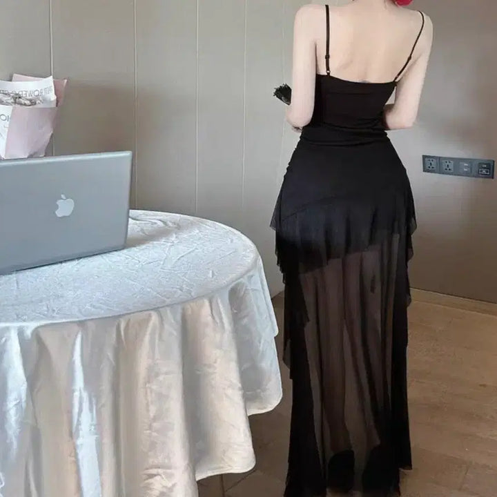 [BUNJANG] Black Asymmetrical Long Tank Dress / 새상품) 블랙 언발 롱 나시 원피스 연말 파티룩 L
