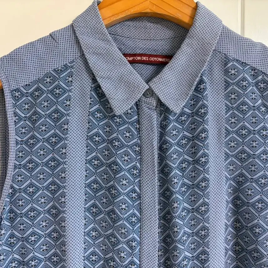 [BUNJANG] Vintage Blue Viscose Summer Blouse / (일본 수입 빈티지)나시 블라우스 셔츠 블루 비스코스 여름