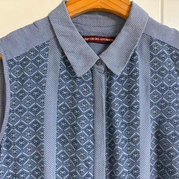 [BUNJANG] Vintage Blue Viscose Summer Blouse / (일본 수입 빈티지)나시 블라우스 셔츠 블루 비스코스 여름