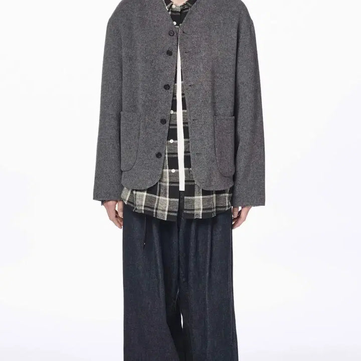 [BUNJANG] Years ago Mother Lightweight Collarless Jacket / 이얼즈어고 Mother 라이트웨이트 울 카라리스 자켓 멜란지그레이 M