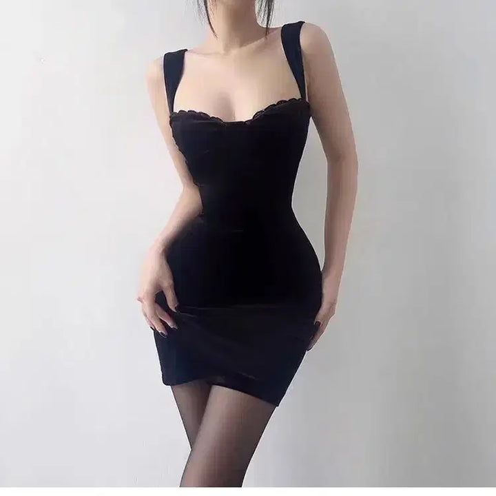 [BUNJANG] Velvet Black Mini Dress Party Dress / [새상품/빠른발송] 벨벳 블랙 미니 드레스 파티 원피스