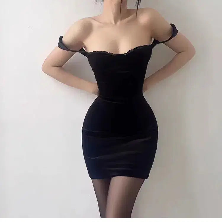 [BUNJANG] Velvet Black Mini Dress Party Dress / [새상품/빠른발송] 벨벳 블랙 미니 드레스 파티 원피스