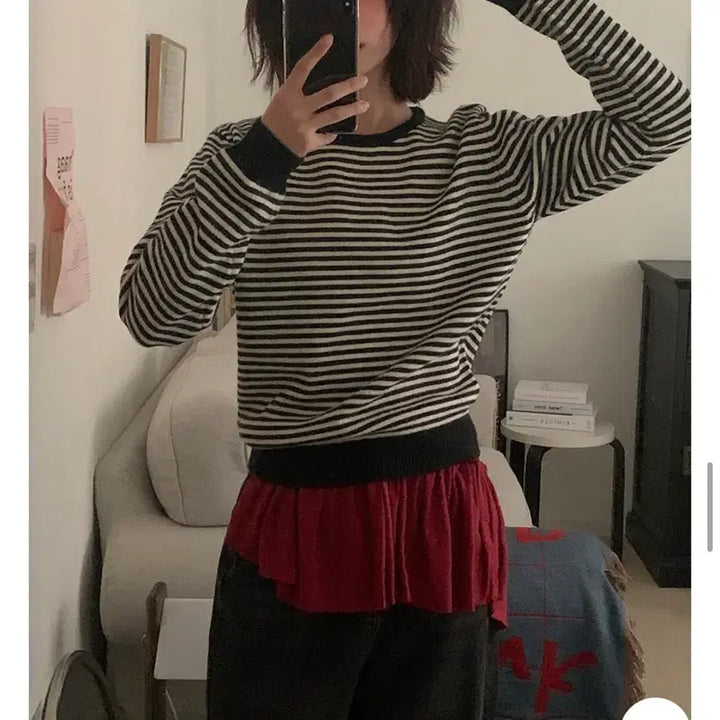 [BUNJANG] DailyJew Simone Washable Stripe Knit Black / 데일리쥬 시모네 워셔블 스트라이프 니트 블랙