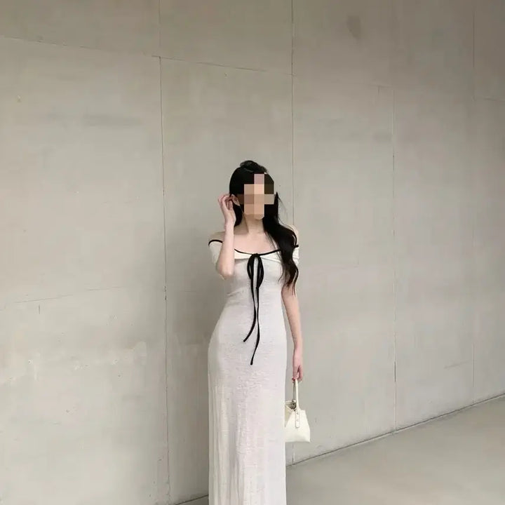 [BUNJANG] White Off-Shoulder Long Dress / 화이트 오프숄더 롱 원피스