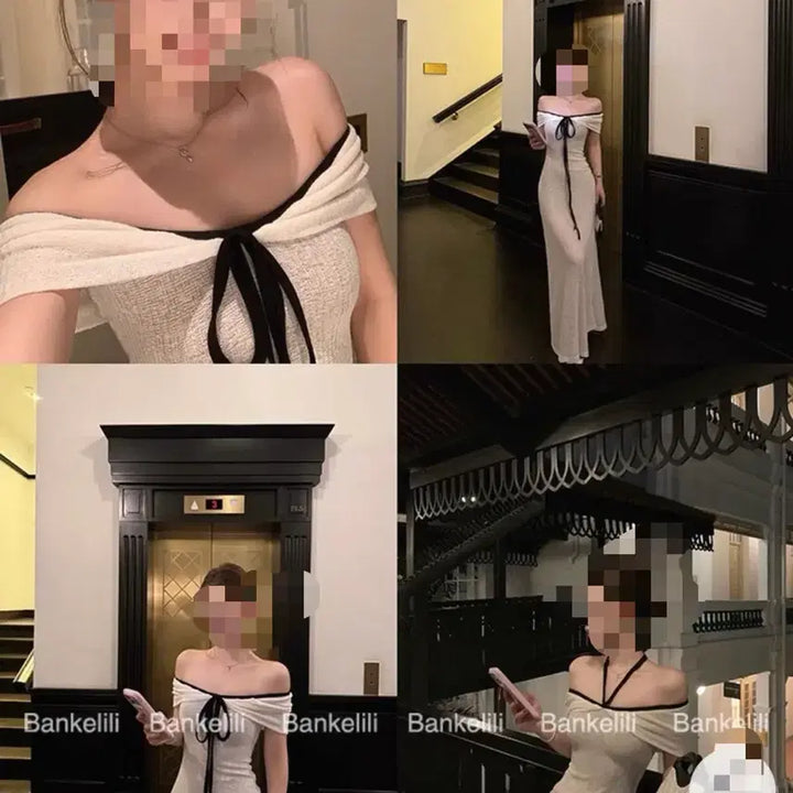 [BUNJANG] White Off-Shoulder Long Dress / 화이트 오프숄더 롱 원피스
