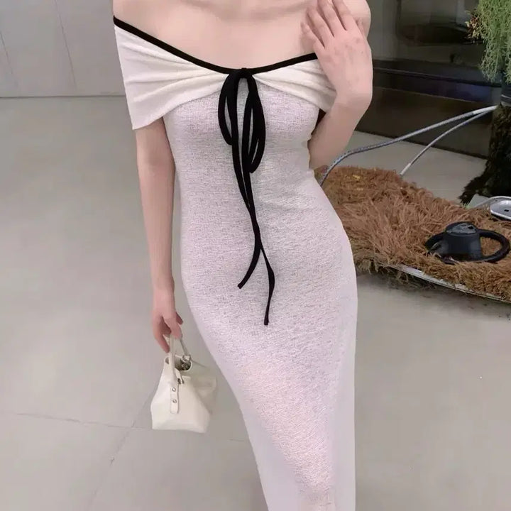 [BUNJANG] White Off-Shoulder Long Dress / 화이트 오프숄더 롱 원피스