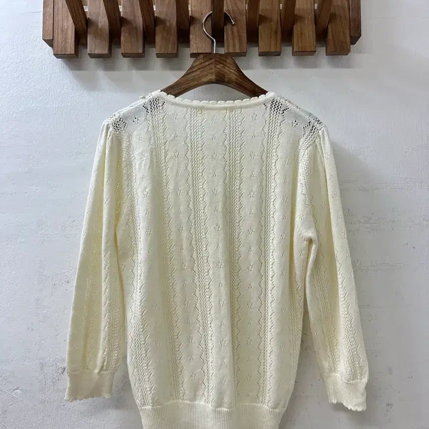 [BUNJANG] Ank Rouge Flower Embroidered Beaded Punching Knit Cardigan / 일본빈티지 Ank Rouge 앙크루즈 플라워 자수 비즈펀칭 니트 가디건