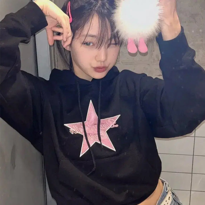 [BUNJANG] Cavis Star Crop Hoodie / 카비시 스타 크롭 후드티