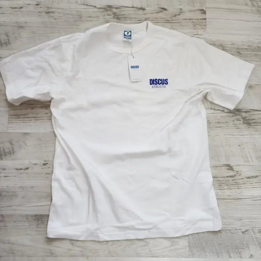 [BUNJANG] DISCUS Short Sleeve T-Shirt White/Blue Logo Size L / (새상품) DISCUS 디스커스 반팔 티셔츠 팜 L(100~103)사이즈