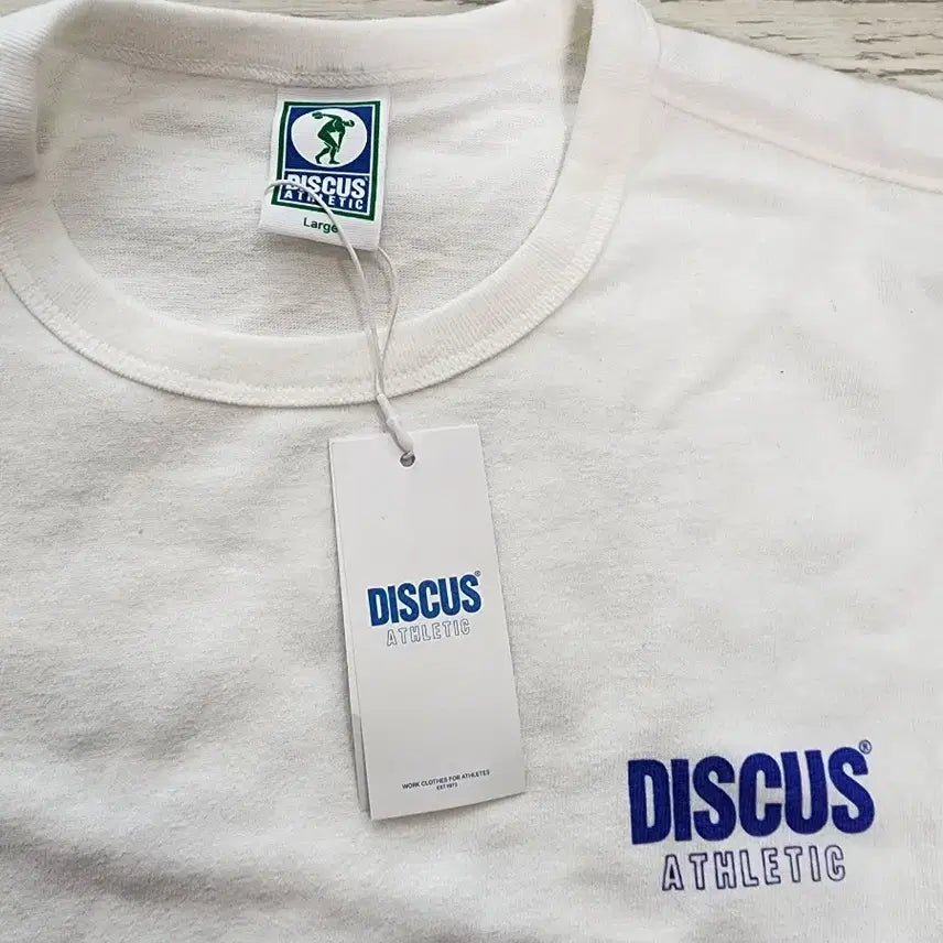 [BUNJANG] DISCUS Short Sleeve T-Shirt White/Blue Logo Size L / (새상품) DISCUS 디스커스 반팔 티셔츠 팜 L(100~103)사이즈